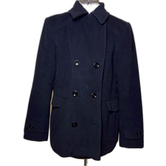 St. John's Bay Black Double Breasted Wool/Cashmere Blend Casual Peacoat Size Lg - Picture 1 of 8